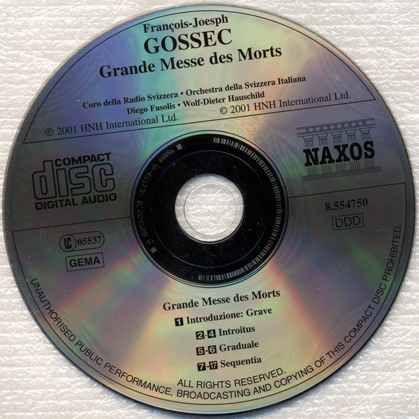 François-Joseph Gossec - Roberta Invernizzi, Maite Arruabarrena, Howard Crook, Claude Darbellay, Orchestra Della Radio Televisione Della Svizzera Italiana, Gruppo Vocale Cantemus, Coro Della Radio Televisione Della Svizzera Italiana, Wolf-Dieter Hauschild : Grande Messe Des Morts • Symphonie à 17 Parties (2xCD, Album, RE, RP)