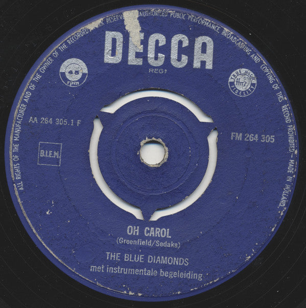 The Blue Diamonds : Oh Carol (7", Single, Mono, 3-P)