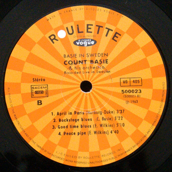 Count Basie Orchestra Featuring Louis Bellson : Basie In Sweden (LP, Album, RE)