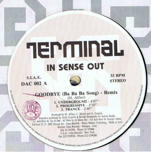 In Sense Out : Goodbye (Ba Ba Ba Song) (Remix) (12")