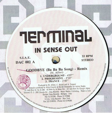 In Sense Out : Goodbye (Ba Ba Ba Song) (Remix) (12")