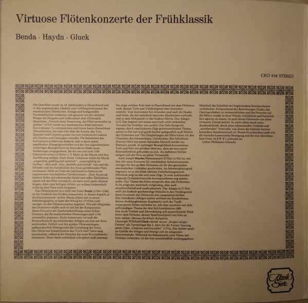 František Benda, Joseph Haydn, Christoph Willibald Gluck, Concerto Amsterdam, Frans Vester : Virtuose Flötenkonzerte Der Frühklassik (LP)
