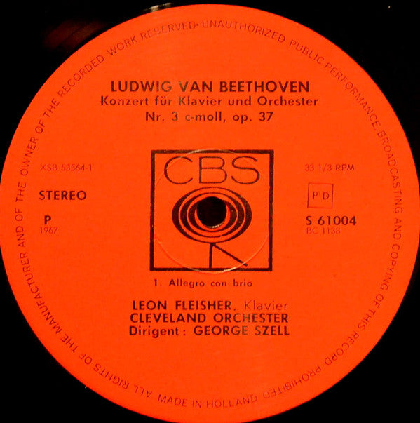 Ludwig van Beethoven, Leon Fleisher, George Szell & The Cleveland Orchestra : Konzert Für Klavier Und Orchester Nr. 3 C Moll, Op. 37 (LP)