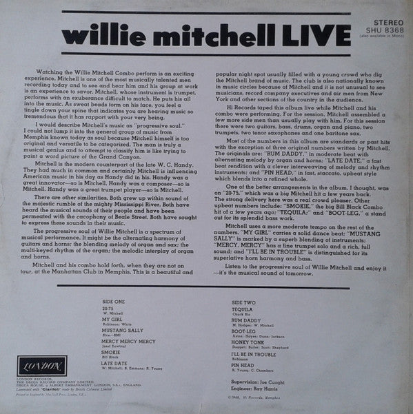 Willie Mitchell : Willie Mitchell Live (LP, Album)