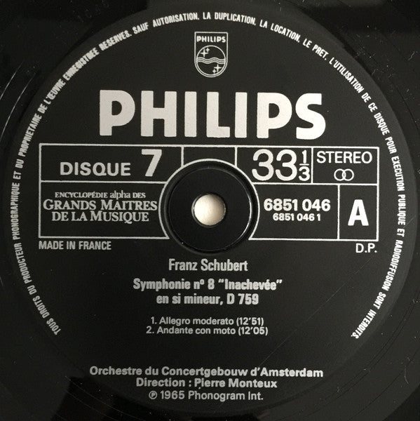 Franz Schubert - Concertgebouworkest, Pierre Monteux, George Szell : Symphonie No. 8 En Si Mineur, D. 759 "Inachevée" - Rosemonde, D. 644 Et D. 797 (LP, Comp)