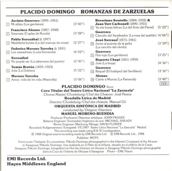 Placido Domingo : Romanzas De Zarzuelas (CD, Comp)
