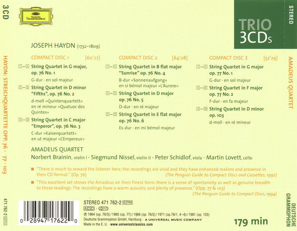 Joseph Haydn - Amadeus-Quartett : String Quartets Opp. 76 • 77 • 103 (3xCD, Comp)