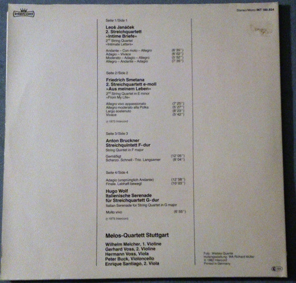 Bedřich Smetana • Leoš Janáček • Hugo Wolf - Anton Bruckner - Melos Quartett : Streichquartette = String Quartets /  Streichquintett = String Quintet (2xLP)