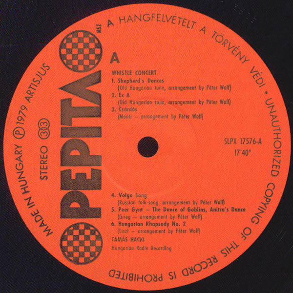Hacki Tamás : Whistle Concert (LP, Album, Eng)