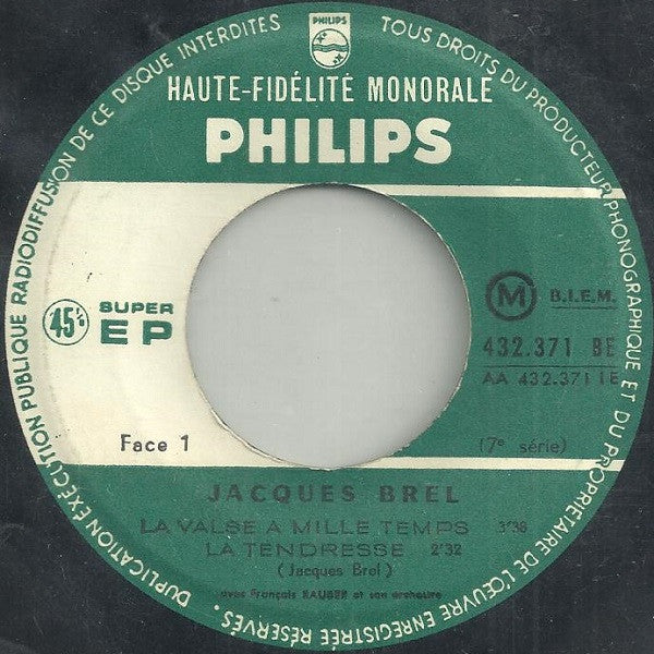 Jacques Brel : La Valse À Mille Temps (7", EP, Mono, RE)