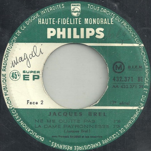 Jacques Brel : La Valse À Mille Temps (7", EP, Mono, RE)