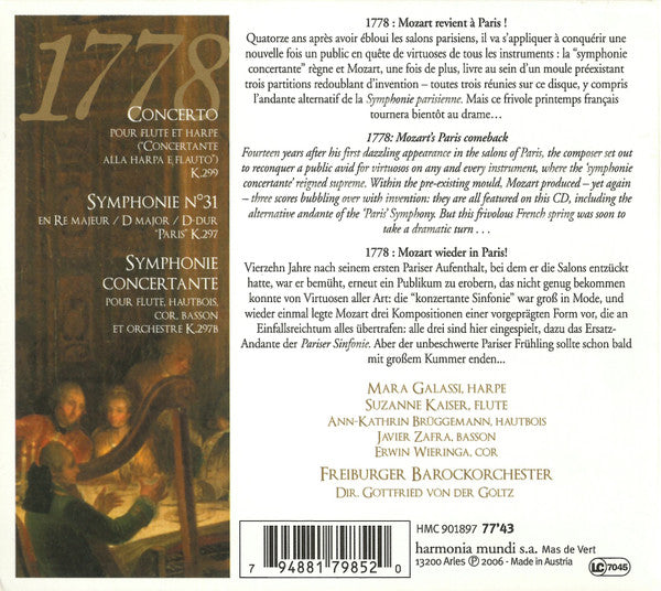 Freiburger Barockorchester - Wolfgang Amadeus Mozart : "Concertante" Paris 1778 - Concerto Pour Flute Et Harpe (CD, Album, Dig)