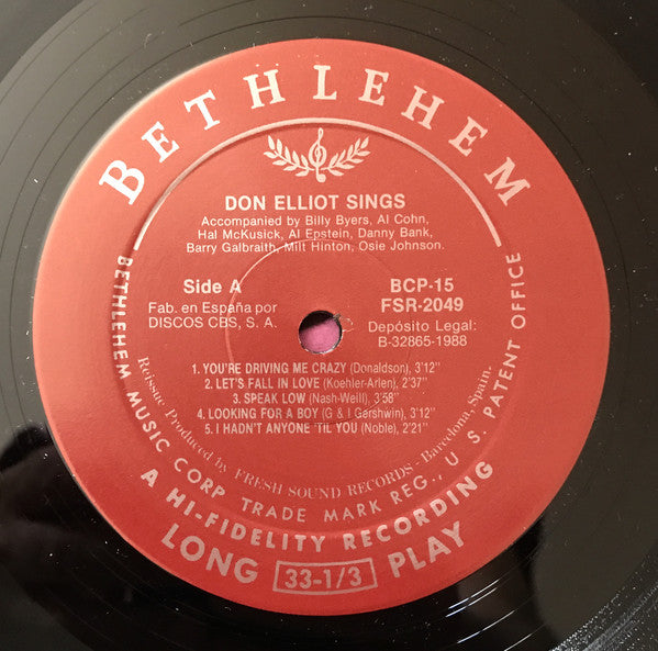 Don Elliott : Don Elliot Sings (LP, Album, Mono, RE)