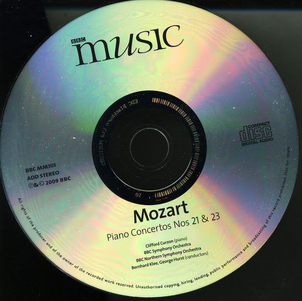 Wolfgang Amadeus Mozart, Clifford Curzon, BBC Symphony Orchestra, BBC Northern Symphony Orchestra, Bernhard Klee, George Hurst : Mozart Piano Concertos Nos 21 & 23 (CD, RM)