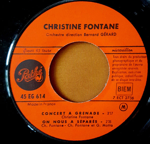 Christine Fontane : Concert A Grenade (7", Ltd, Promo)