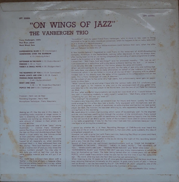 Trio Frans Van Bergen : On Wings Of Jazz (LP, Album)