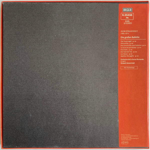Igor Stravinsky, L'Orchestre De La Suisse Romande, Ernest Ansermet : Die Grossen Ballette (6xLP, Comp + Box)