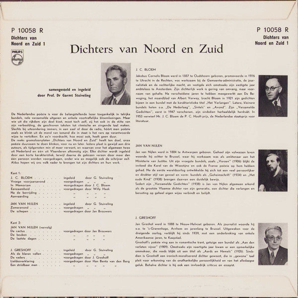 J.C. Bloem, Jan van Nijlen, Jan Greshoff : Dichters Van Noord En Zuid 1 (10", Mono)