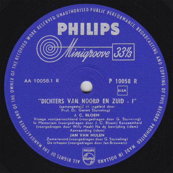 J.C. Bloem, Jan van Nijlen, Jan Greshoff : Dichters Van Noord En Zuid 1 (10", Mono)