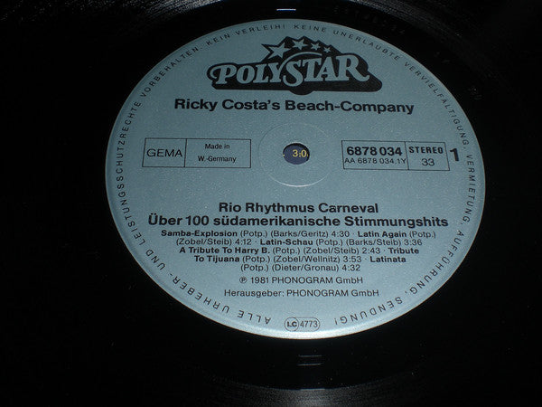 Ricky Costa's Beach Company : Rio Rhythmus Carneval  (2xLP, Gat)