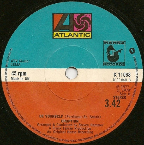 Eruption (4) Featuring Precious Wilson : I Can't Stand The Rain (7", Single)