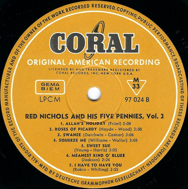 Red Nichols And His Five Pennies : Vol. 2 Original Recordings Made In 1926-1930 (LP, Comp, Mono)