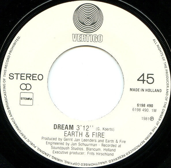 Earth And Fire : Dream (7", Single)
