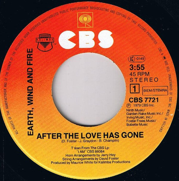 Earth, Wind & Fire : After The Love Has Gone (7", Single)