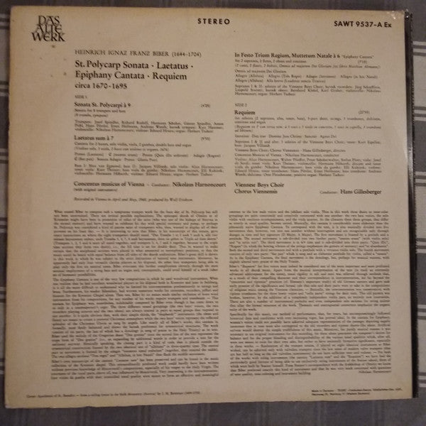 Heinrich Ignaz Franz Biber : St. Polycarp Sonata For 8 Trumpets • Laetatus • Epiphany Cantata • Requiem (LP, RE)