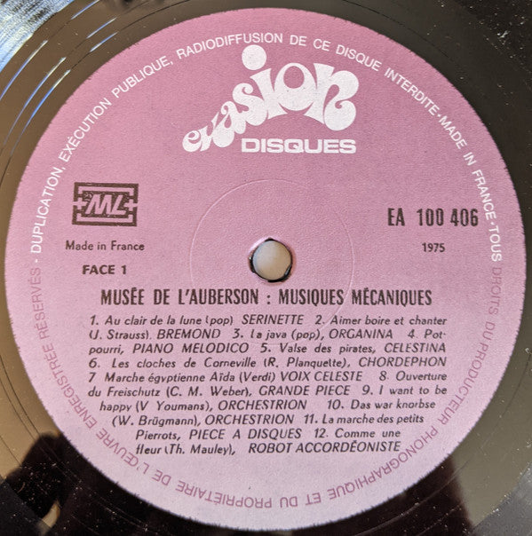 No Artist : Musée De L'Auberson - Musiques Mécaniques (LP)