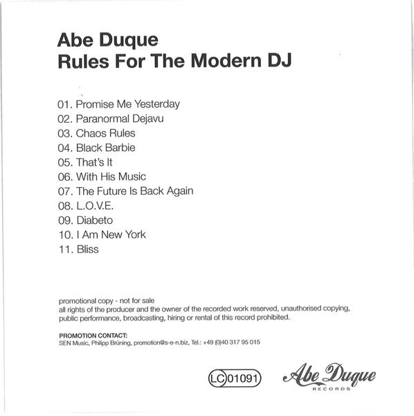 Abe Duque : Rules For The Modern DJ (CDr, Album, Promo)