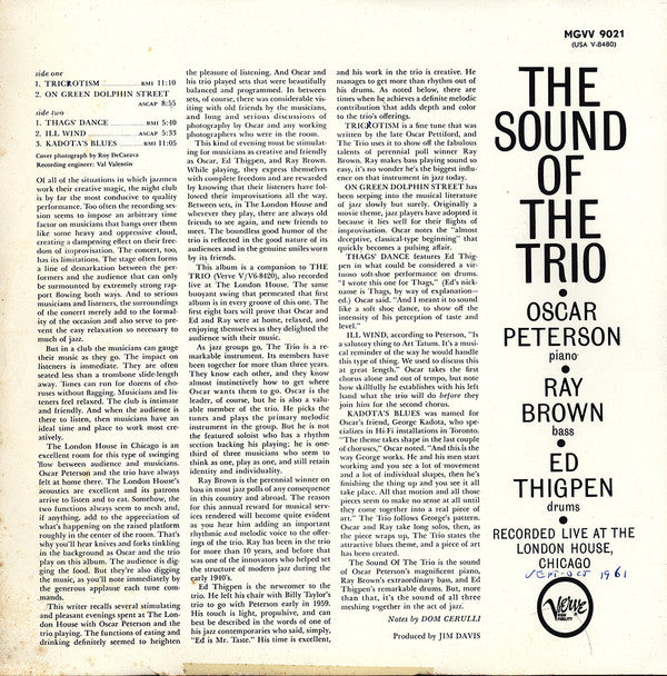 Oscar Peterson, Ray Brown, Ed Thigpen : The Sound Of The Trio (LP, Album, Mono)