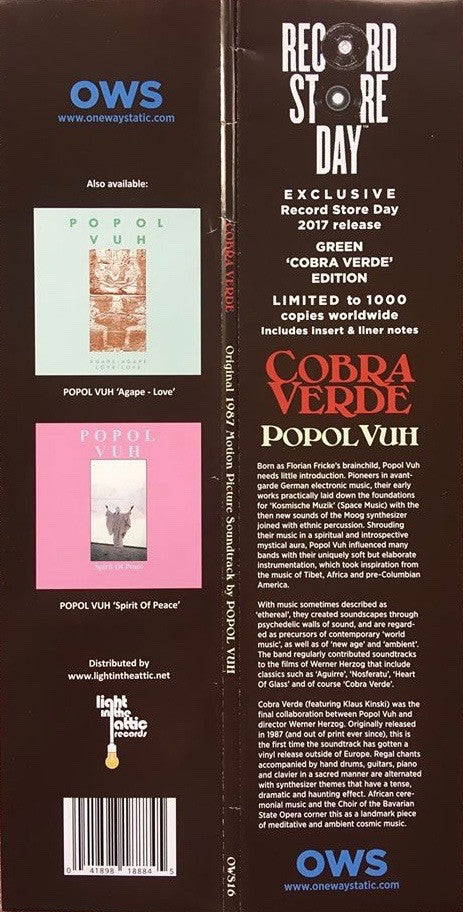 Popol Vuh : Cobra Verde (Original Soundtrack For The Werner Herzog Film) (LP, Album, RSD, Ltd, RE, Gre)