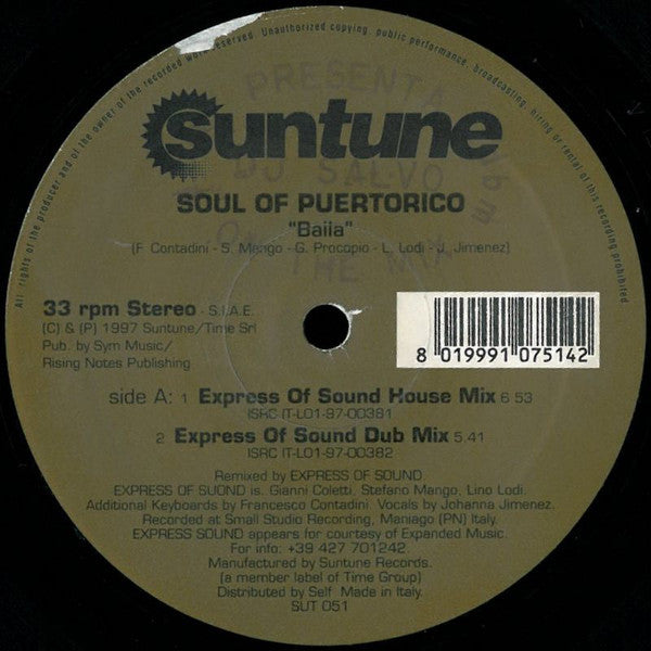 Soul Of Puertorico : Baila (12")