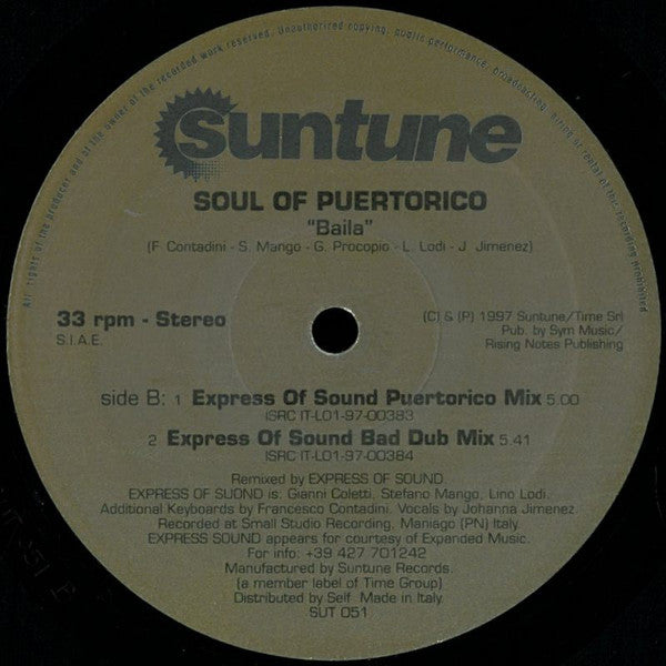 Soul Of Puertorico : Baila (12")