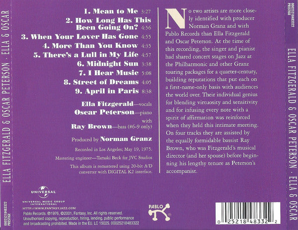 Ella Fitzgerald & Oscar Peterson : Ella And Oscar (CD, Album, RE, RM)