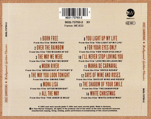 José Carreras : Hollywood Golden Classics (CD, Album)