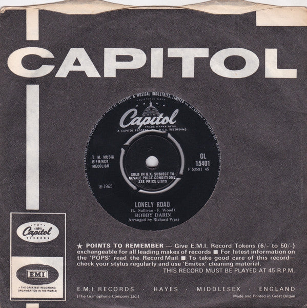 Bobby Darin : Lonely Road (7", Single)