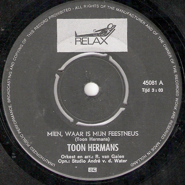 Toon Hermans : Mien, Waar Is Mijn Feestneus (7", Single, 4-P)
