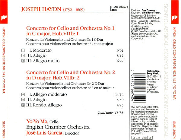 Joseph Haydn, Yo-Yo Ma, English Chamber Orchestra : Cello Concertos In C Major & D Major (CD, Album)