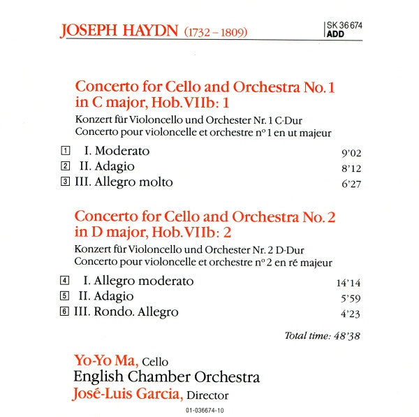 Joseph Haydn, Yo-Yo Ma, English Chamber Orchestra : Cello Concertos In C Major & D Major (CD, Album)
