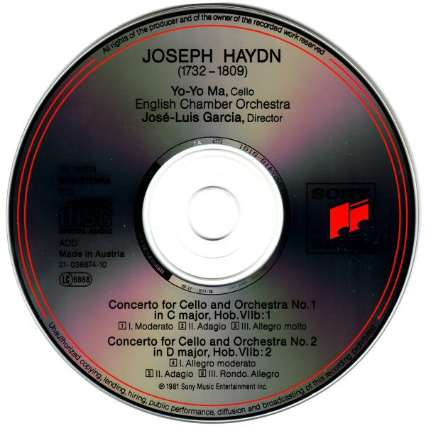 Joseph Haydn, Yo-Yo Ma, English Chamber Orchestra : Cello Concertos In C Major & D Major (CD, Album)