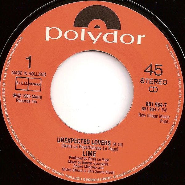 Lime (2) : Unexpected Lovers (7", Single)