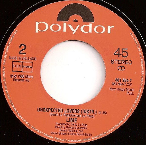 Lime (2) : Unexpected Lovers (7", Single)