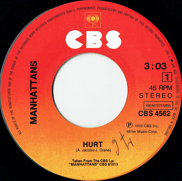 The Manhattans* : Hurt (7", Single)