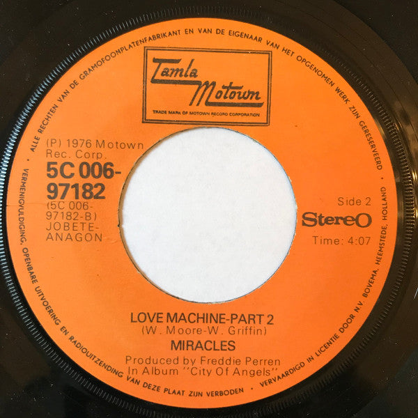 The Miracles : Love Machine (7", Single)
