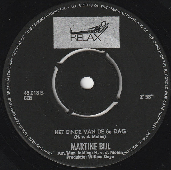 Martine Bijl : Frederiekje / Het Einde Van De 6e Dag (7", Single, Mono)