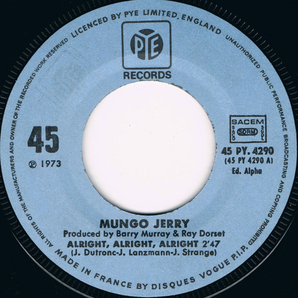 Mungo Jerry : Alright, Alright, Alright (7", Single)