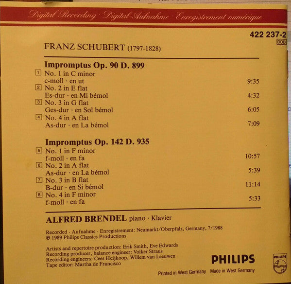 Franz Schubert, Alfred Brendel : Impromptus Op. 90 & Op. 142 (CD, Album)