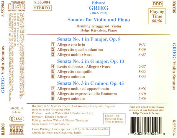 Edvard Grieg - Henning Kraggerud, Helge Kjekshus : Violin Sonatas Nos. 1-3 (CD, Album)